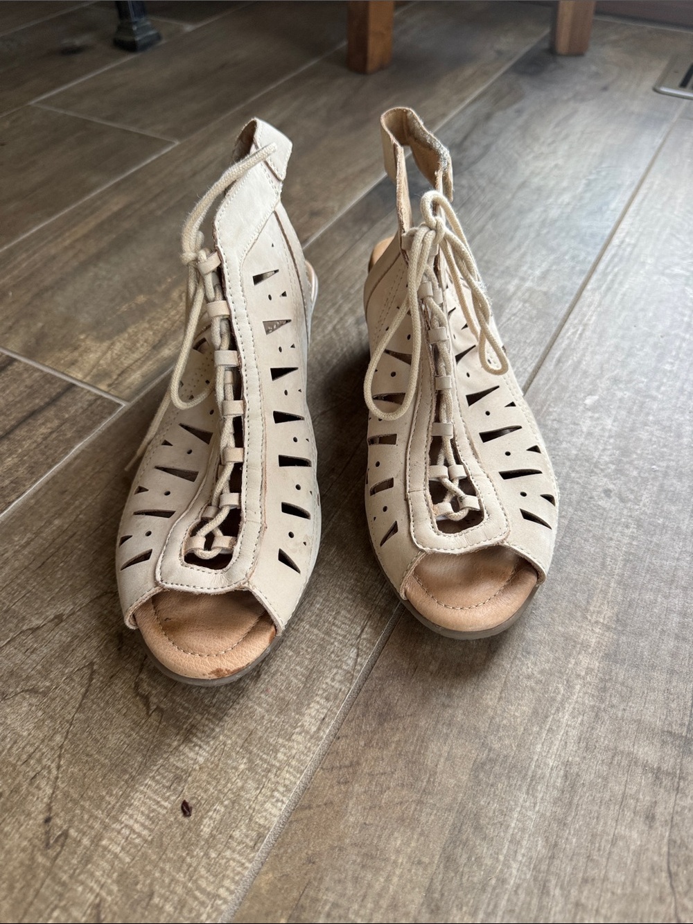 Earth Women's Lace-Up Cutout Sandals — Cream